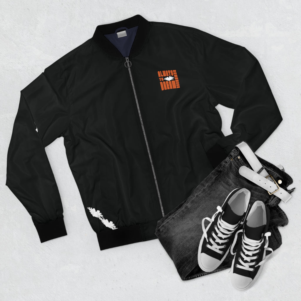 Men's Black Bomber Jacket Orange Dream Print
