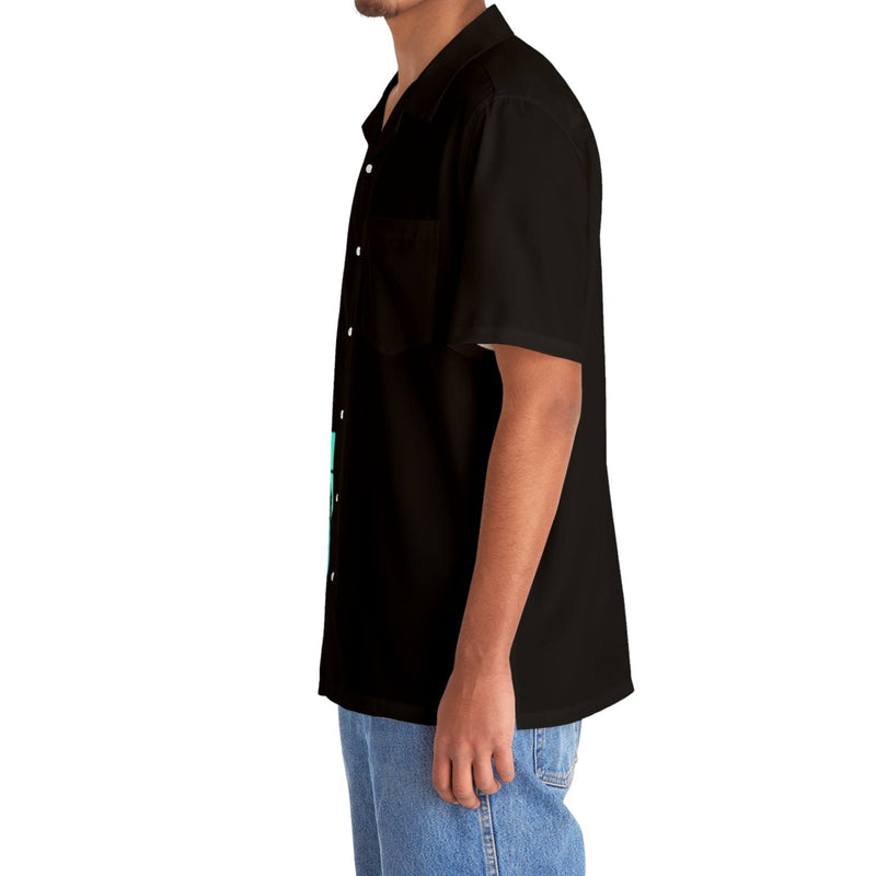 Blue Neon Growth & Rebirth Men's Black Hawaiian Shirt