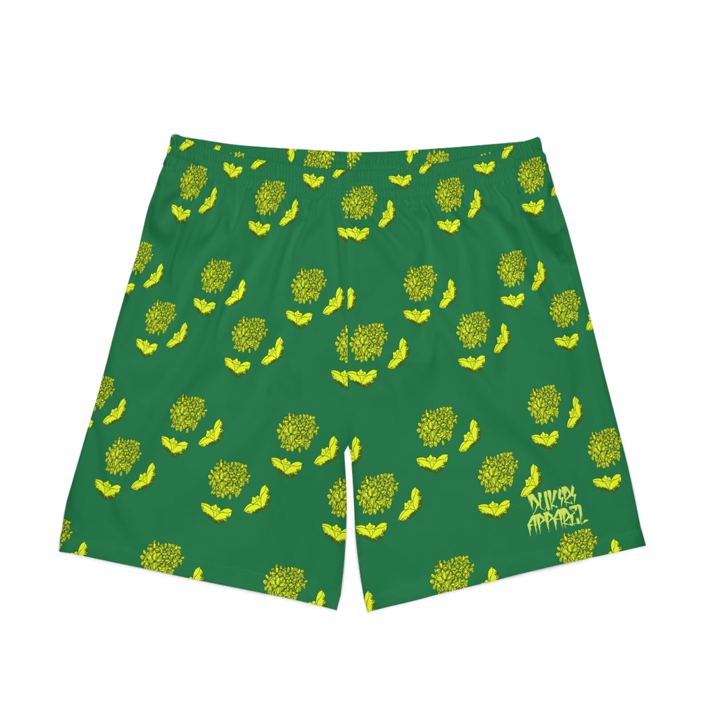 Relaxed fit Lime Green Beach Shorts-lilac & lotus prints