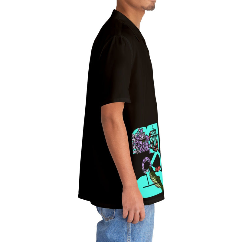 Blue Neon Growth & Rebirth Men's Black Hawaiian Shirt