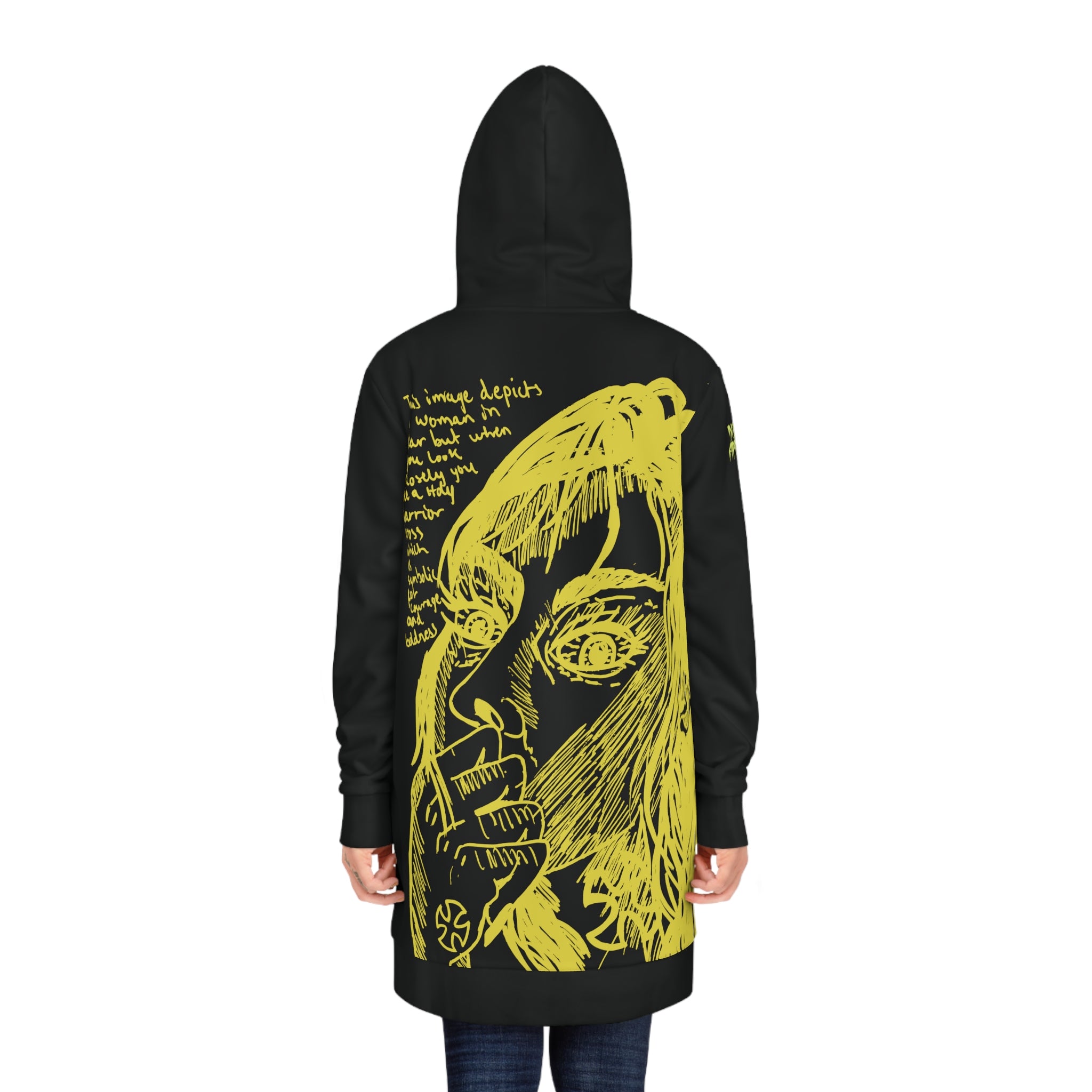Women's Black Hoodie Dress-No fear Yellow Illustration