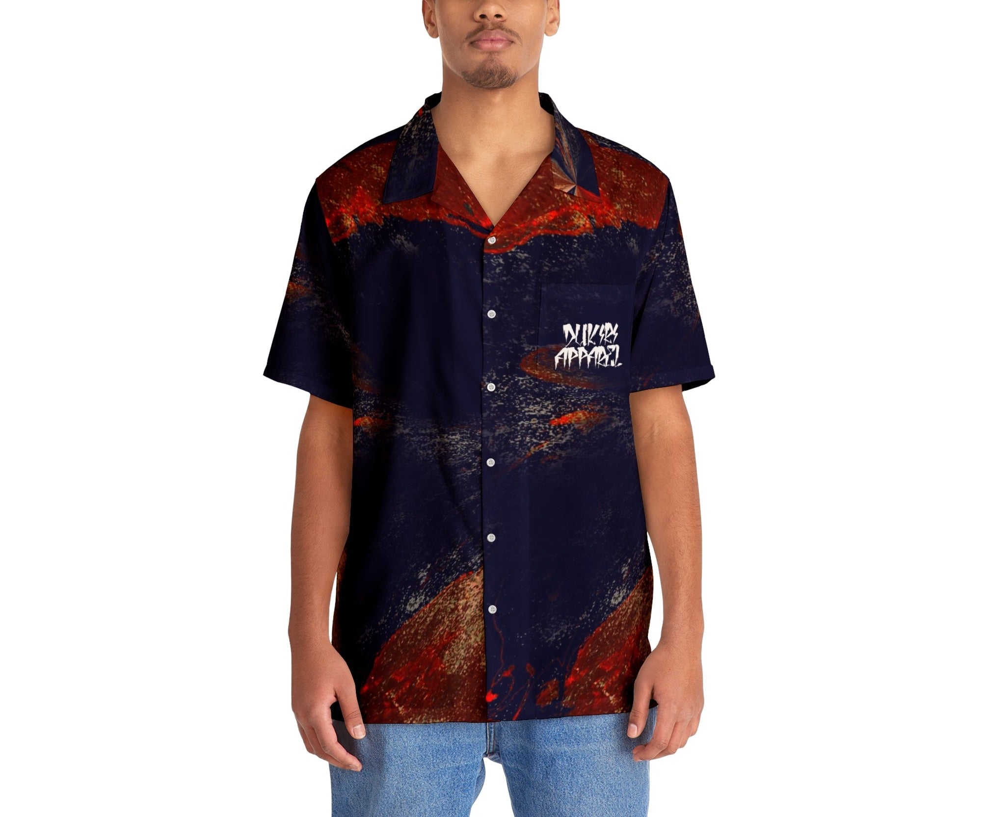 Orange Blue Paint Men's Mid-weight Hawaiian Shirt