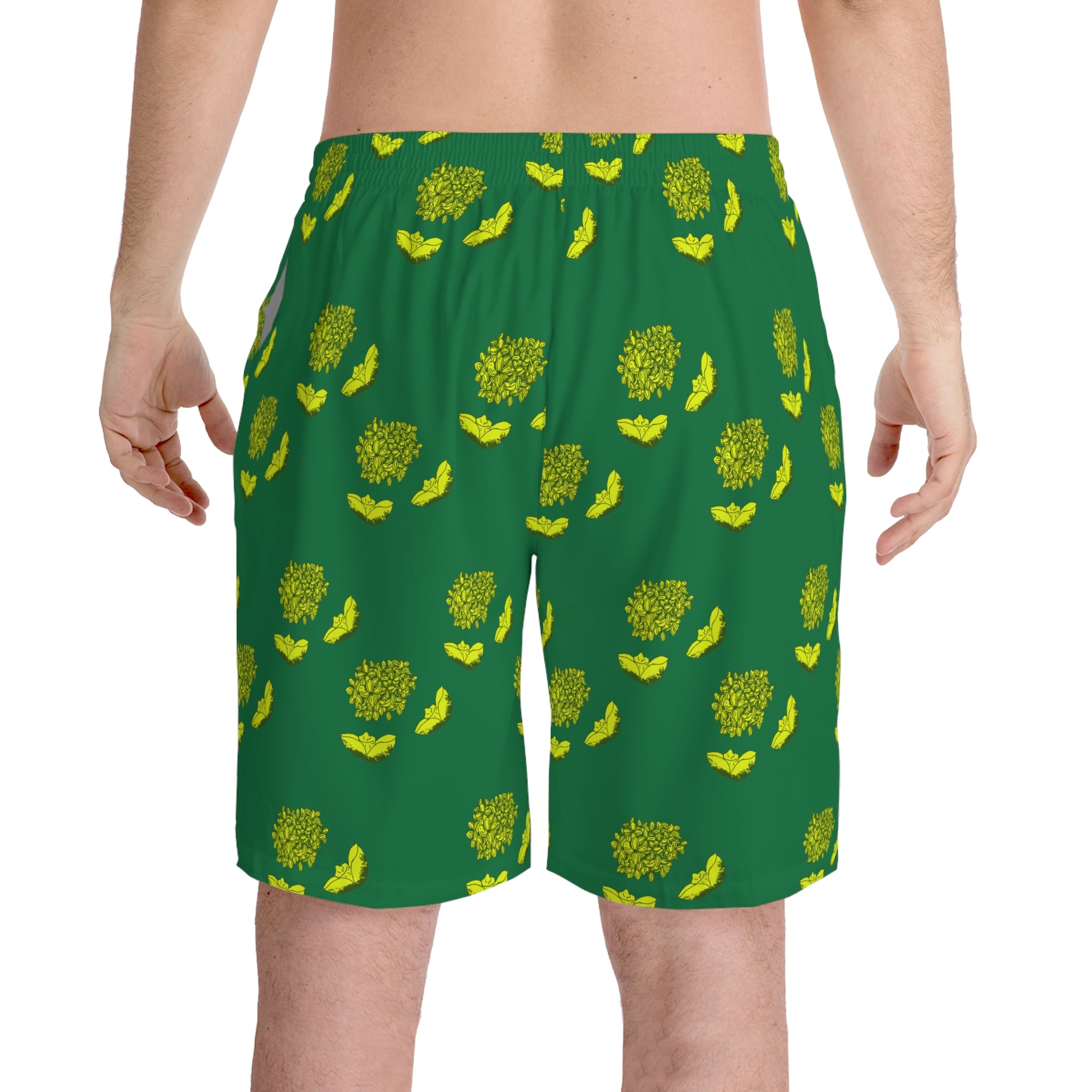 Relaxed fit Lime Green Beach Shorts-lilac & lotus prints