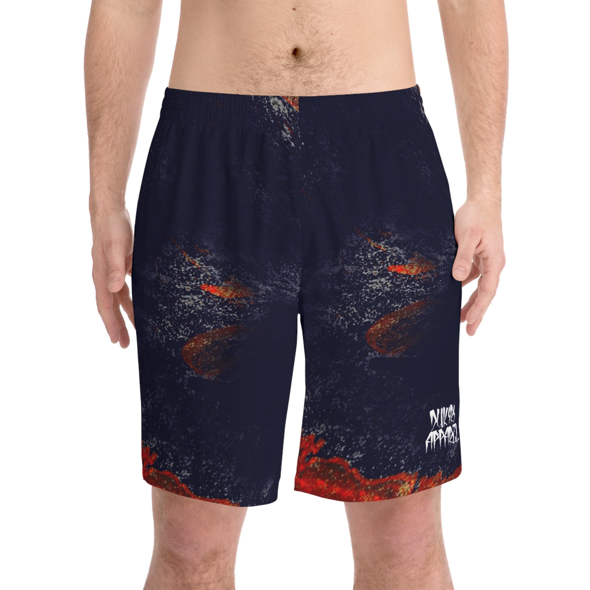 Relaxed fit orange beach shorts-blue paint 