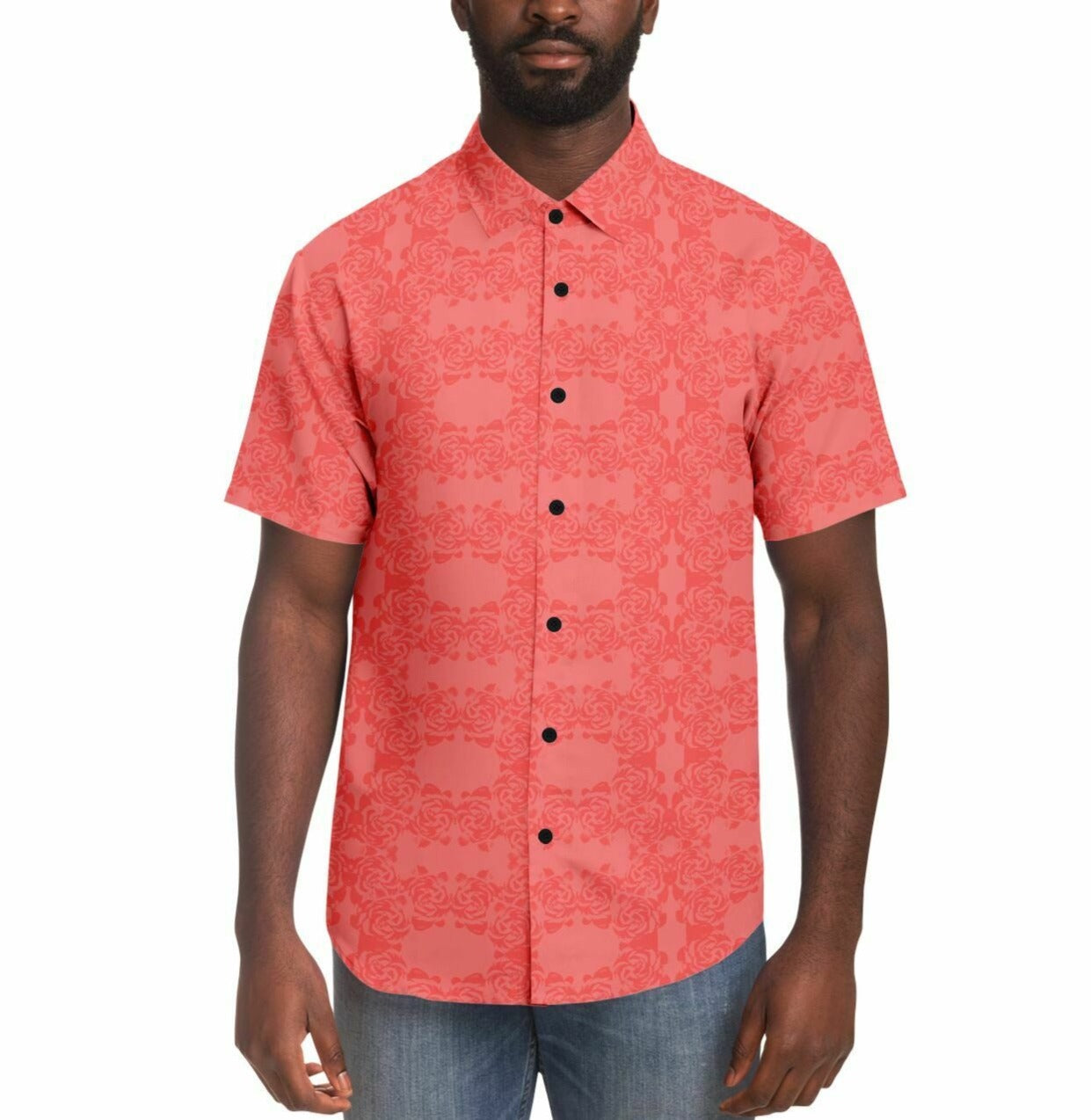 Pink Rose Short Sleeve Button Down Shirt