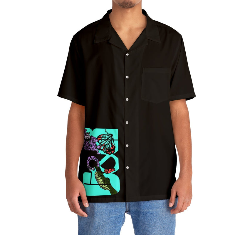 Blue Neon Growth & Rebirth Men's Black Hawaiian Shirt