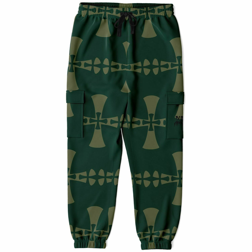 Dark Green Cargo Sweatpants-Allover Olive Green Crusaders Cross