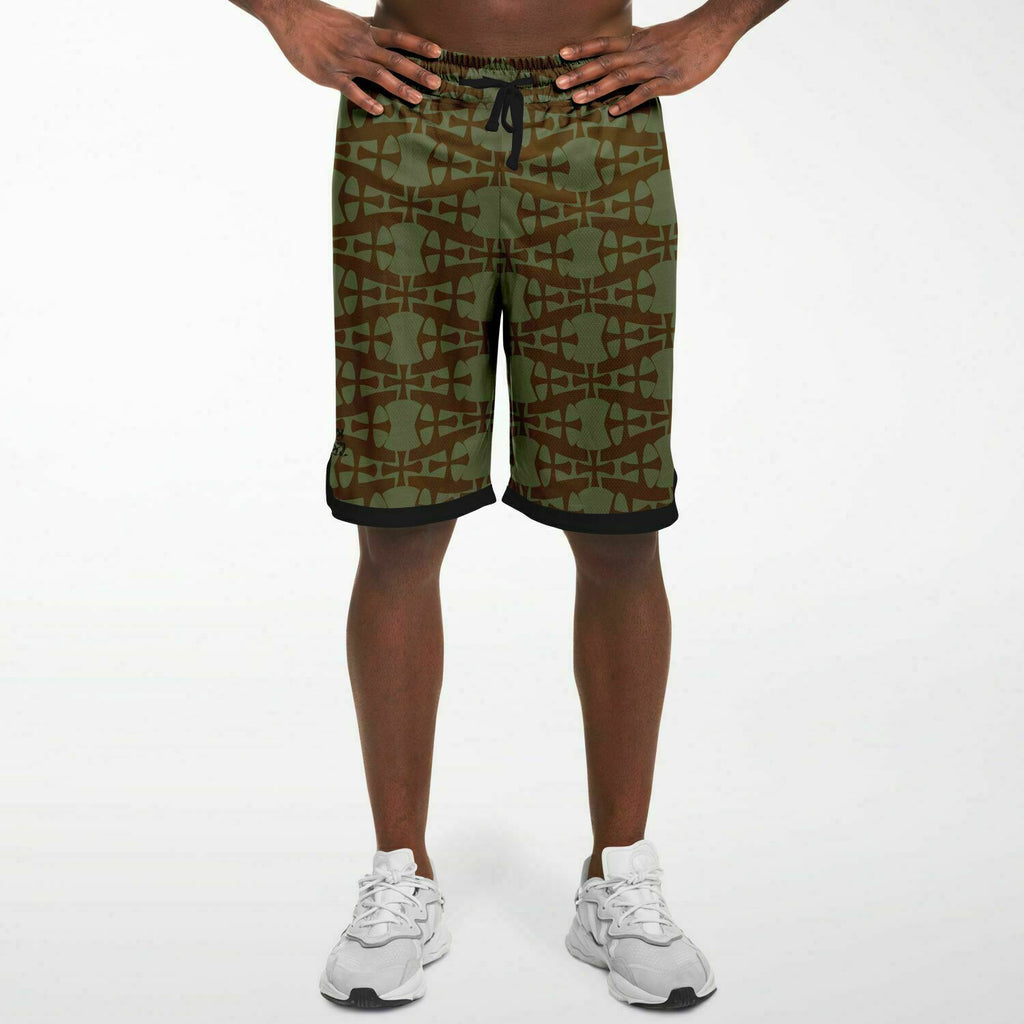 Lightweight brown mesh Basketball Shorts- Crusaders print