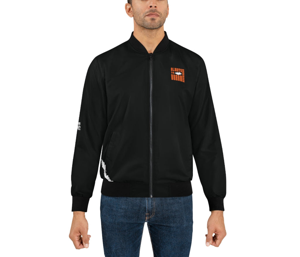 Men's Black Bomber Jacket Orange Dream Print