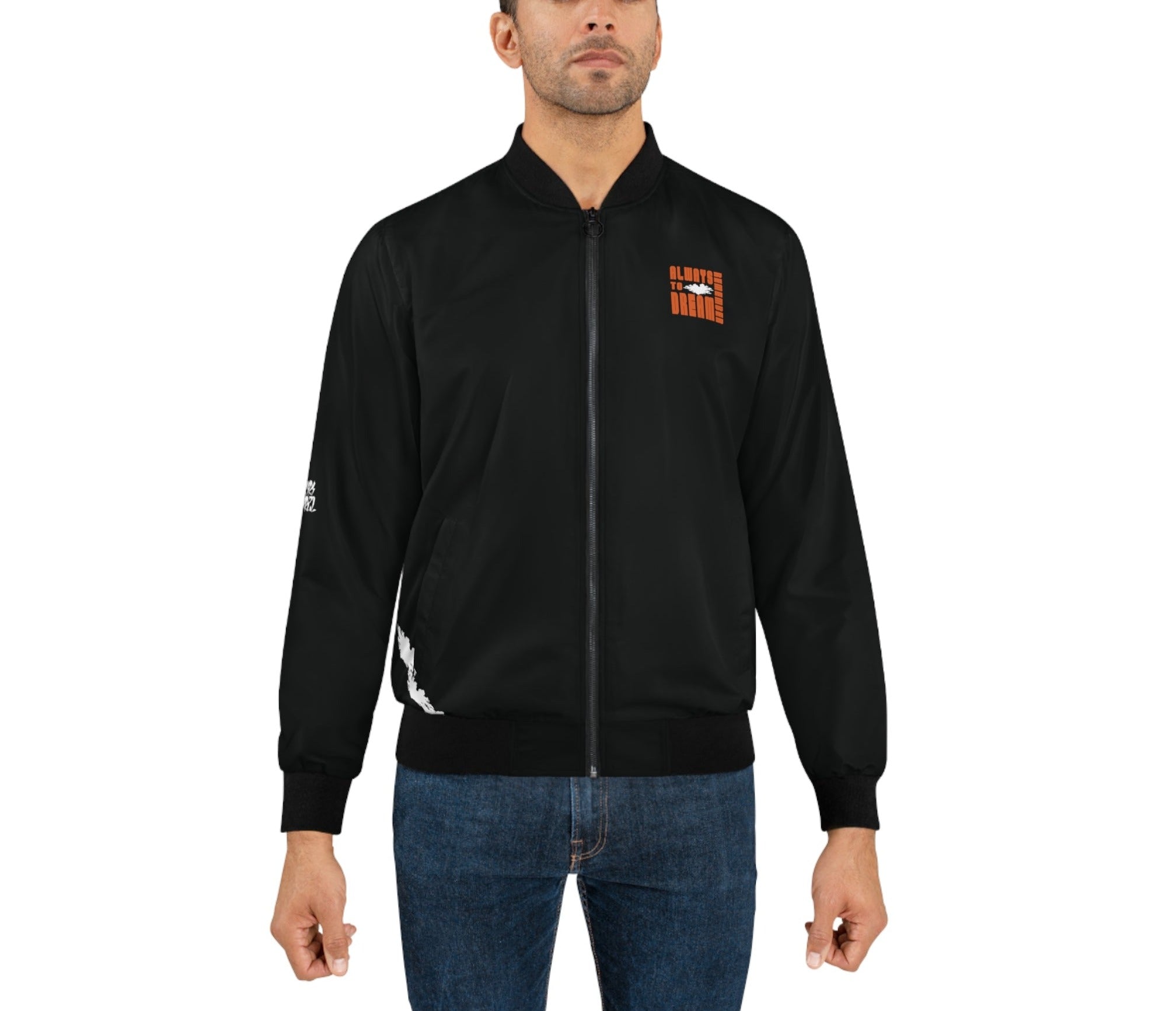 Men's Black Bomber Jacket Orange Dream Print