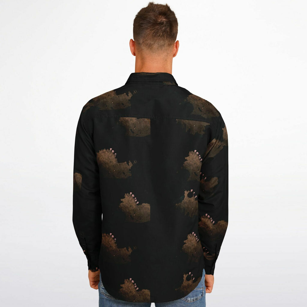 Cloudy Brown Black Long Sleeve Button Shirt