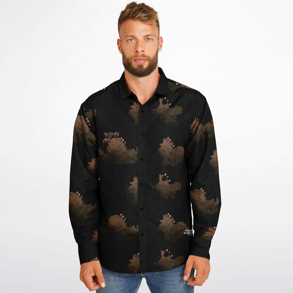 Cloudy Brown Black Long Sleeve Button Shirt