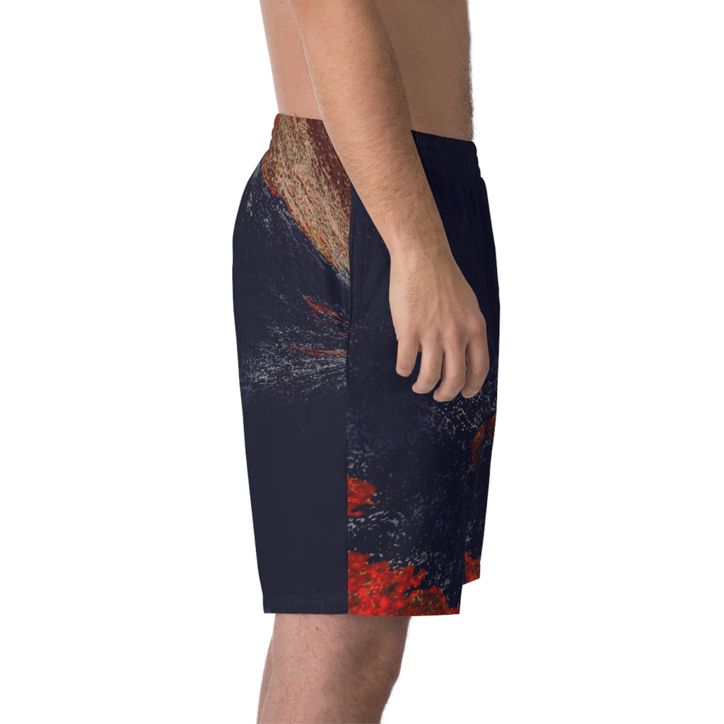 Relaxed fit orange beach shorts-blue paint 