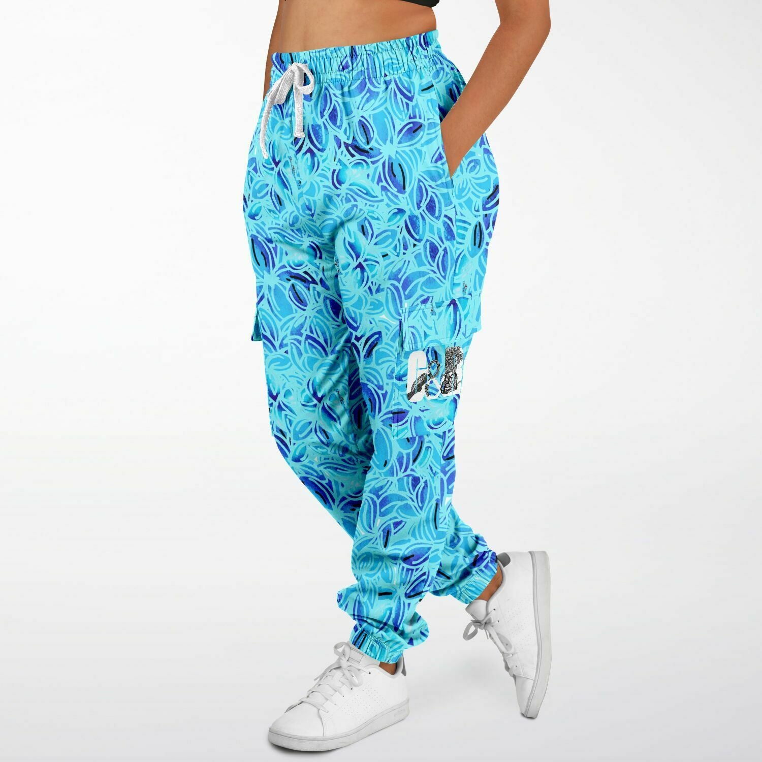 woman wearing Cargo Sweatpants Blue Mint Lilac -Brushed fleece