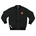 Men's Black Bomber Jacket Orange Print saying always remember to dream