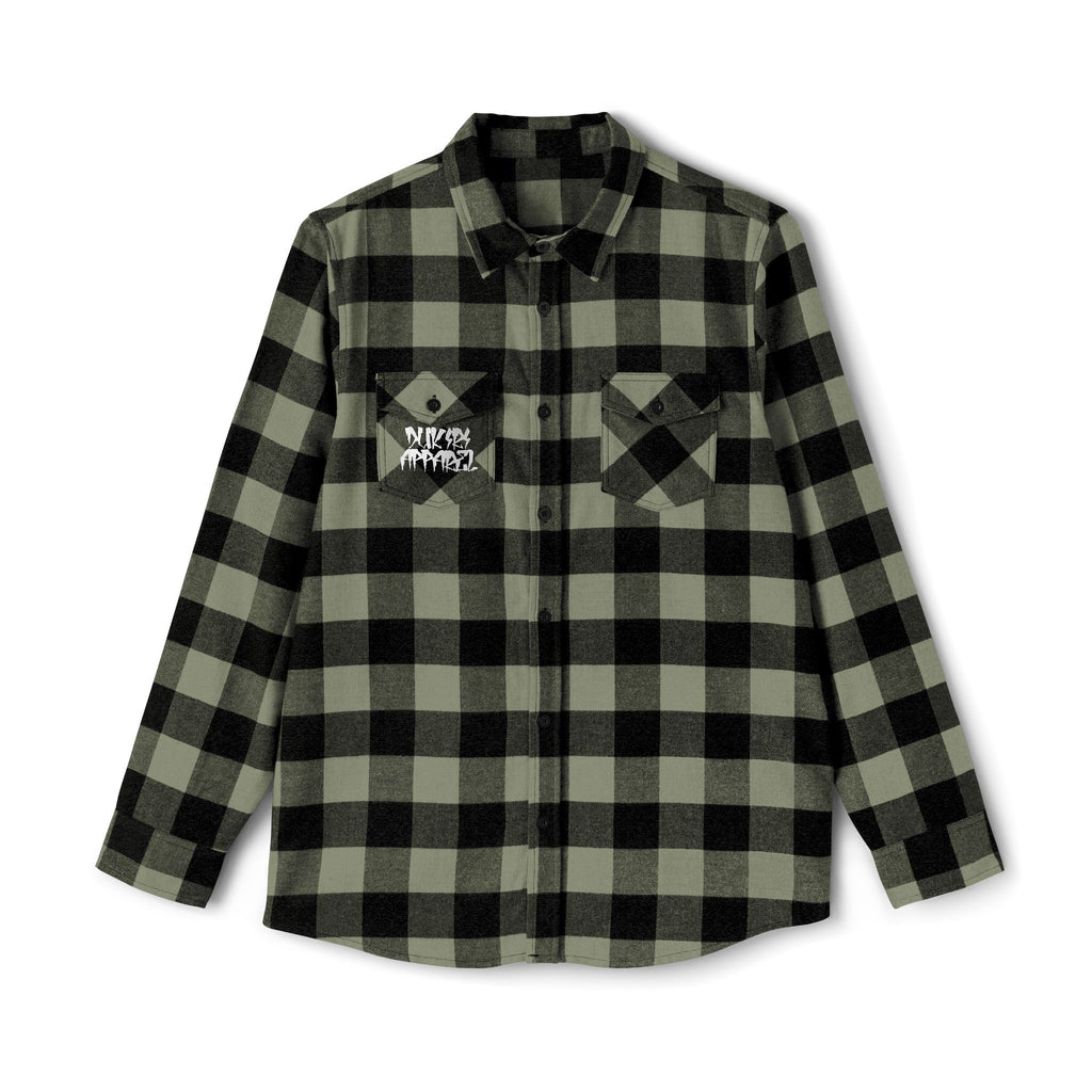 Black and white checkered shirt with a logo on a white background
