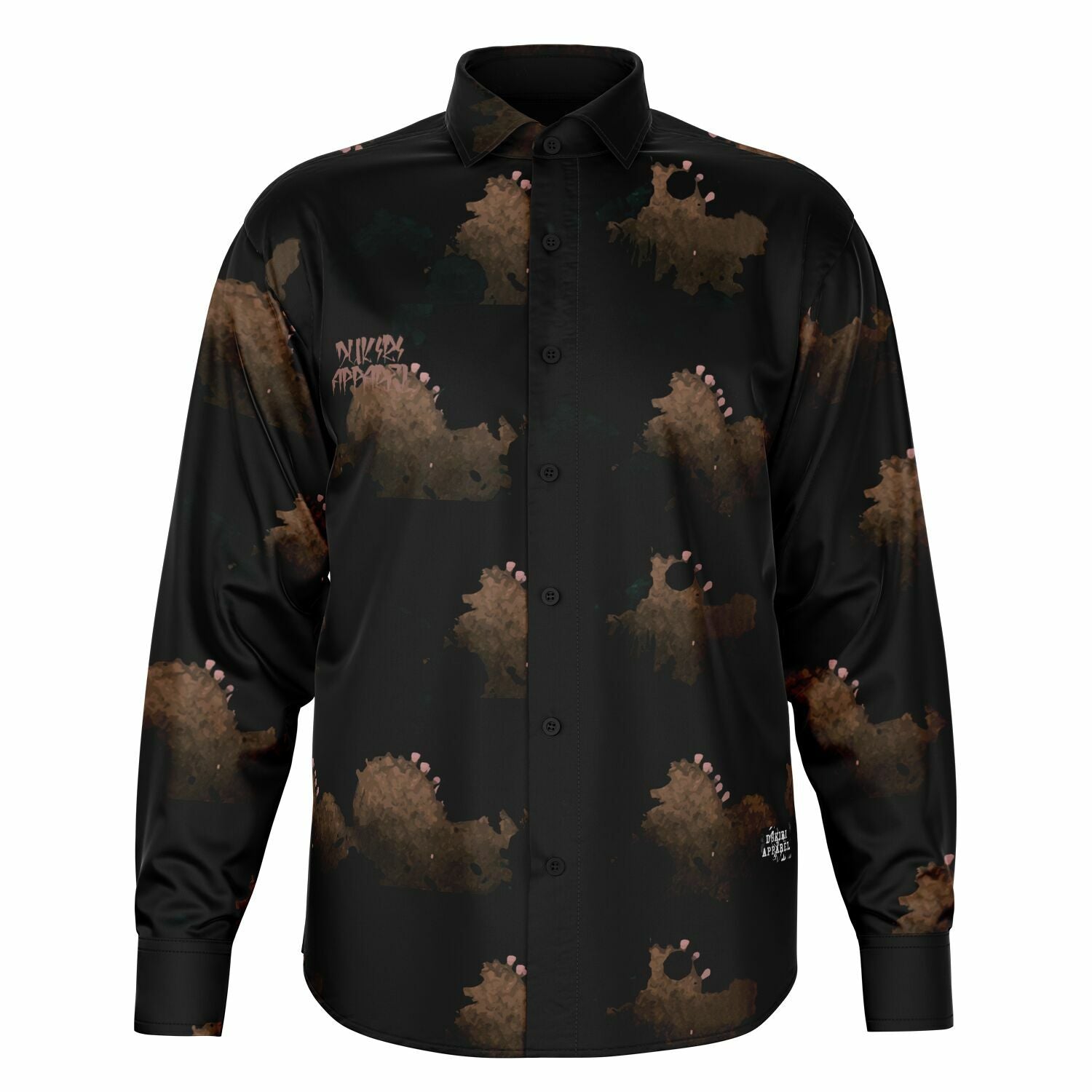 Cloudy Brown Black Long Sleeve Button Shirt