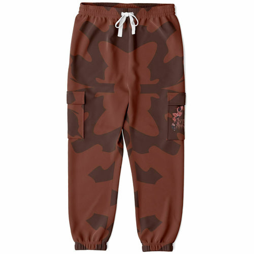Brown Athletic Cargo Sweatpants-Double Brushed fleece lining-looping print