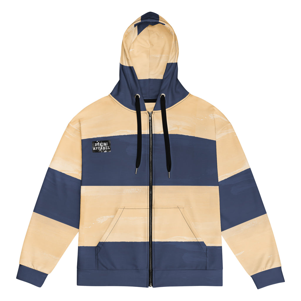 Brushed Blue-Cream Panel Unisex Premium Zip-up hoodie for a streetwear aesthetic