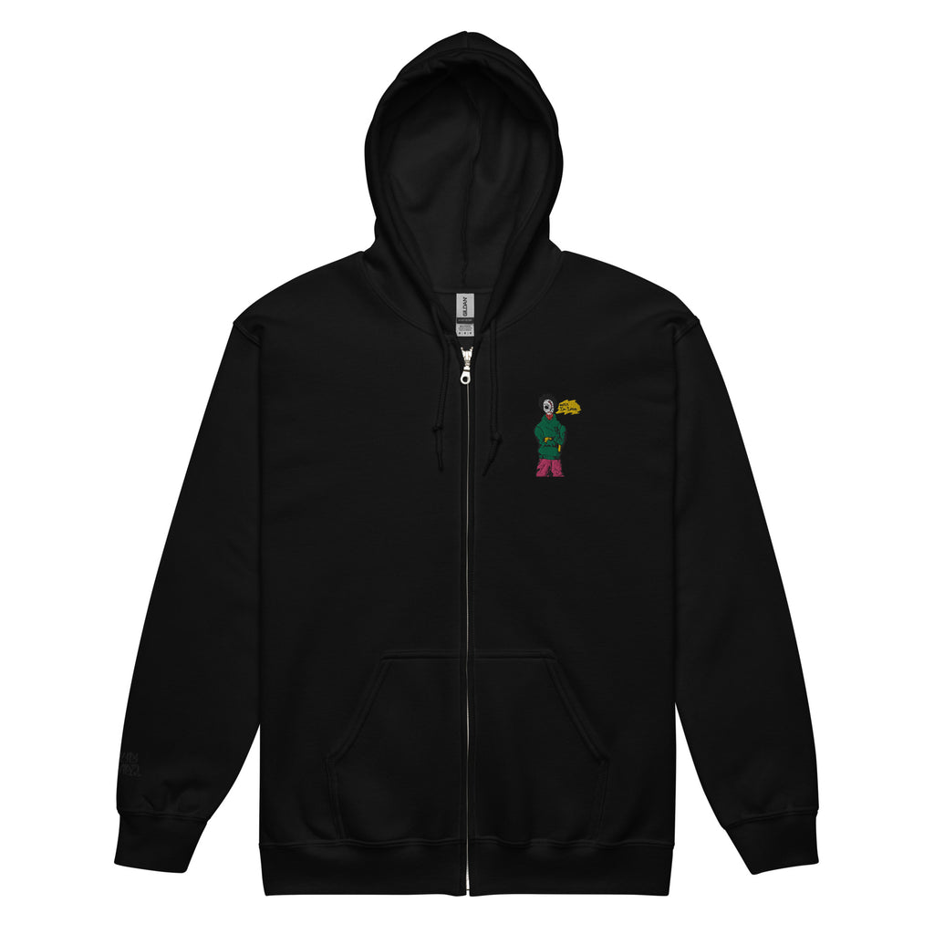 Casual black zip-up hoodie with an embroidered ivan design for a streetwear and casual look
