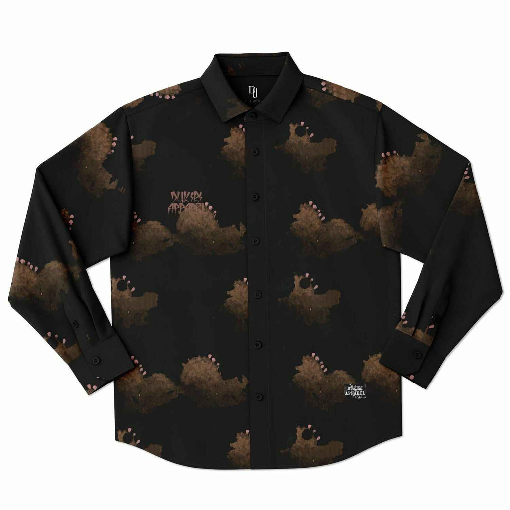 Cloudy Brown Black Long Sleeve Button Shirt