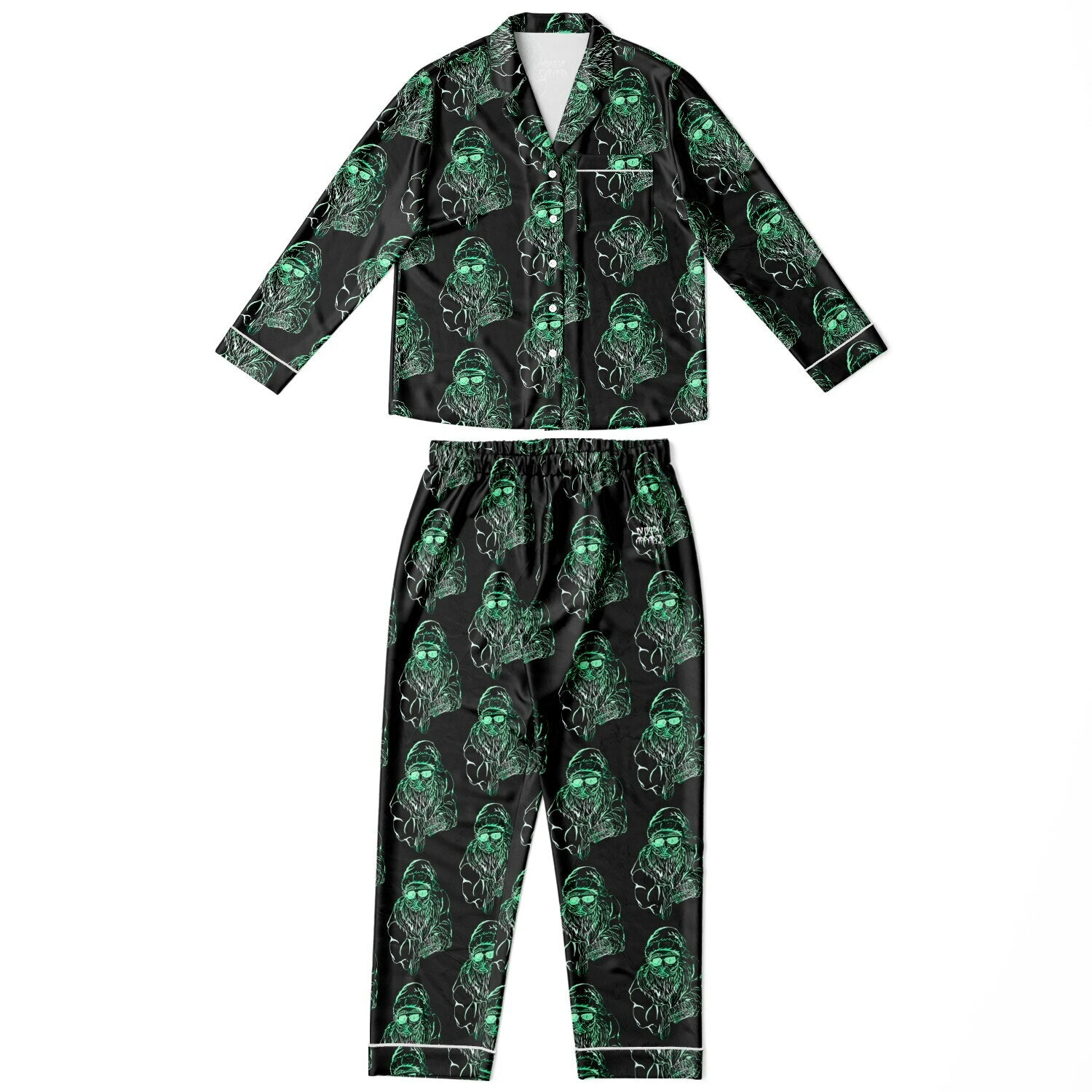 Green skull pattern pajama set on a white background