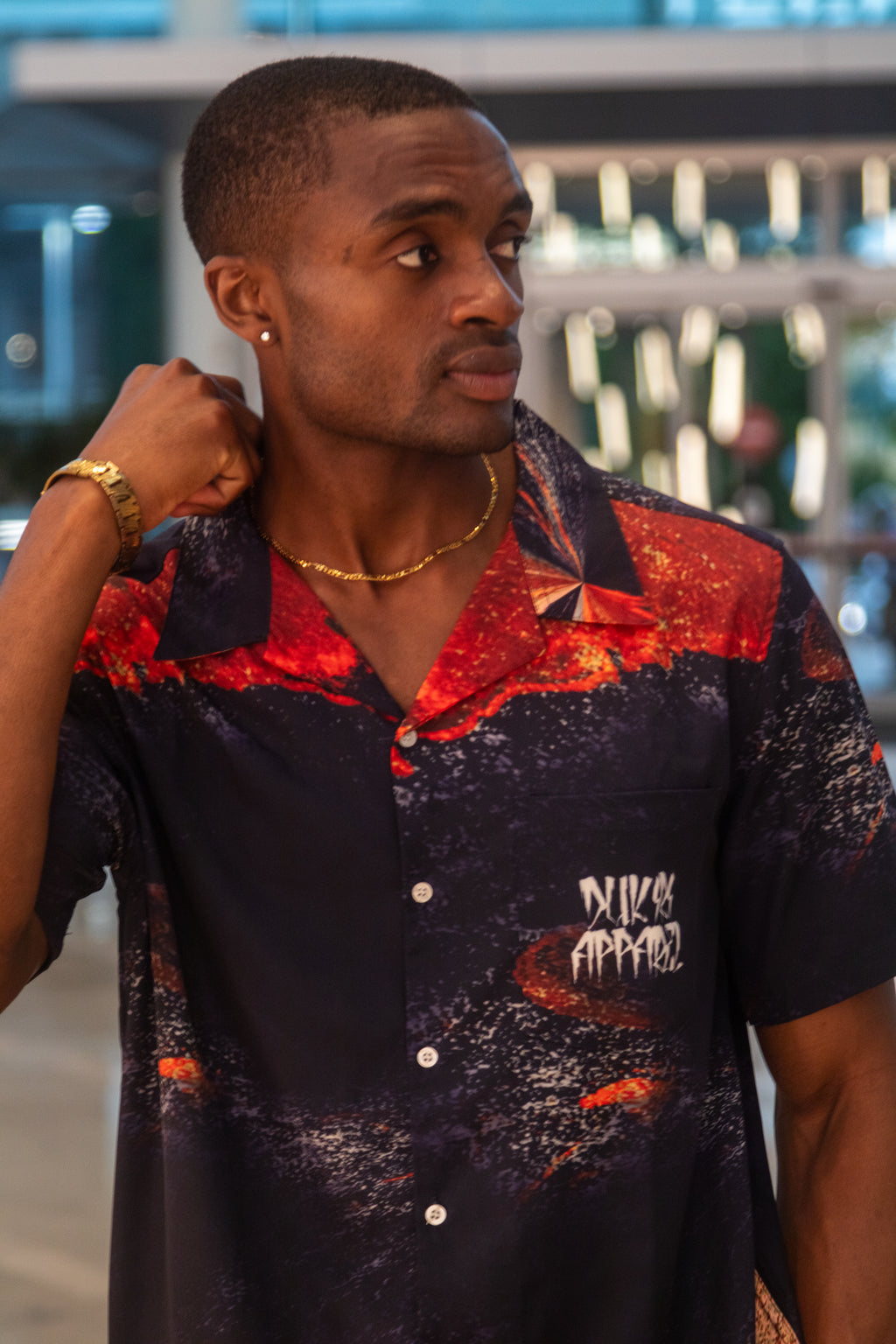 Orange Blue Paint Men's Mid-weight Hawaiian Shirt