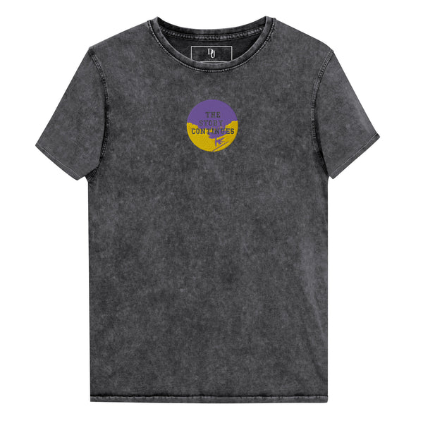 The story continues black denim streetwear embroidered t-shirt 