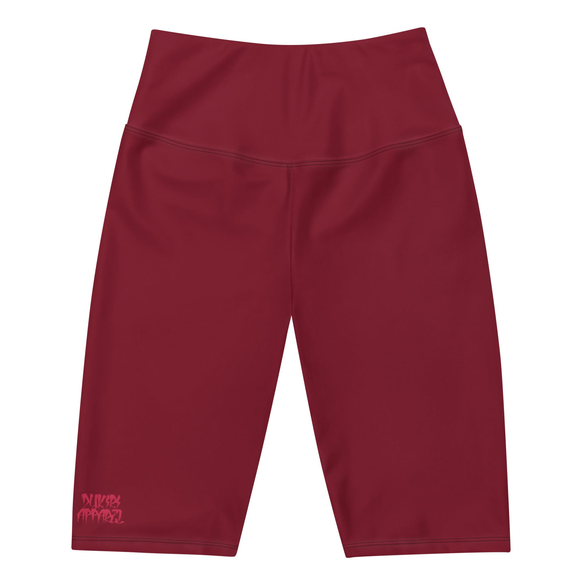 Women's High-waisted Burgundy Biker Shorts with Dukiri Urban Logo