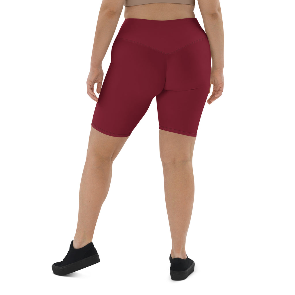 Women's High-waisted Burgundy Biker Shorts with Dukiri Urban Logo