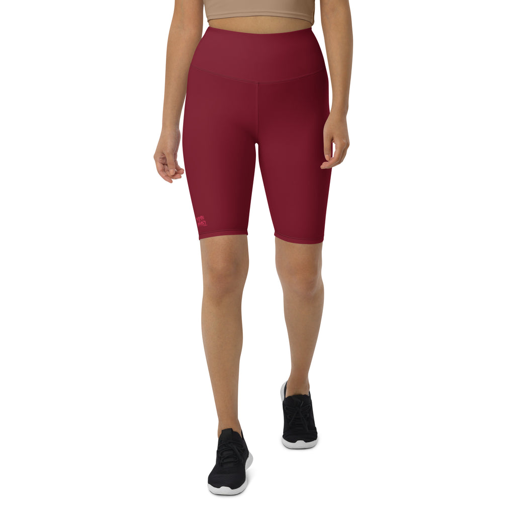 Women's High-waisted Burgundy Biker Shorts with Dukiri Urban Logo