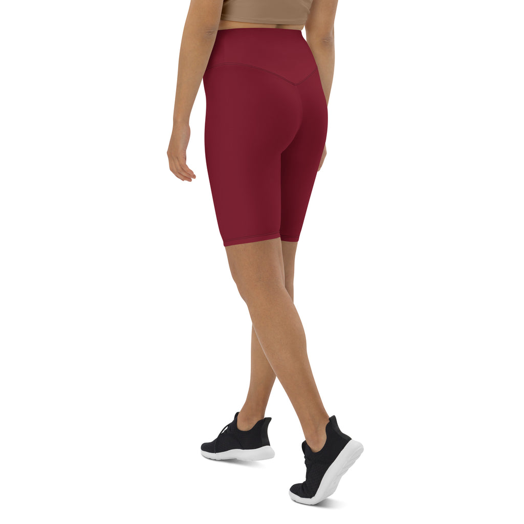 Women's High-waisted Burgundy Biker Shorts with Dukiri Urban Logo
