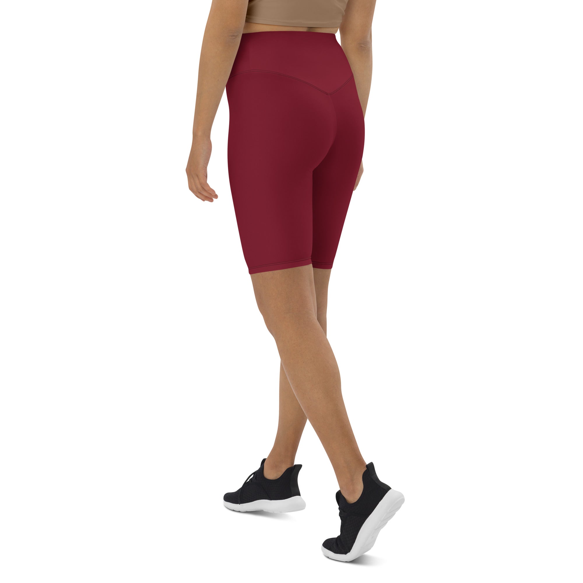 Women's High-waisted Burgundy Biker Shorts with Dukiri Urban Logo