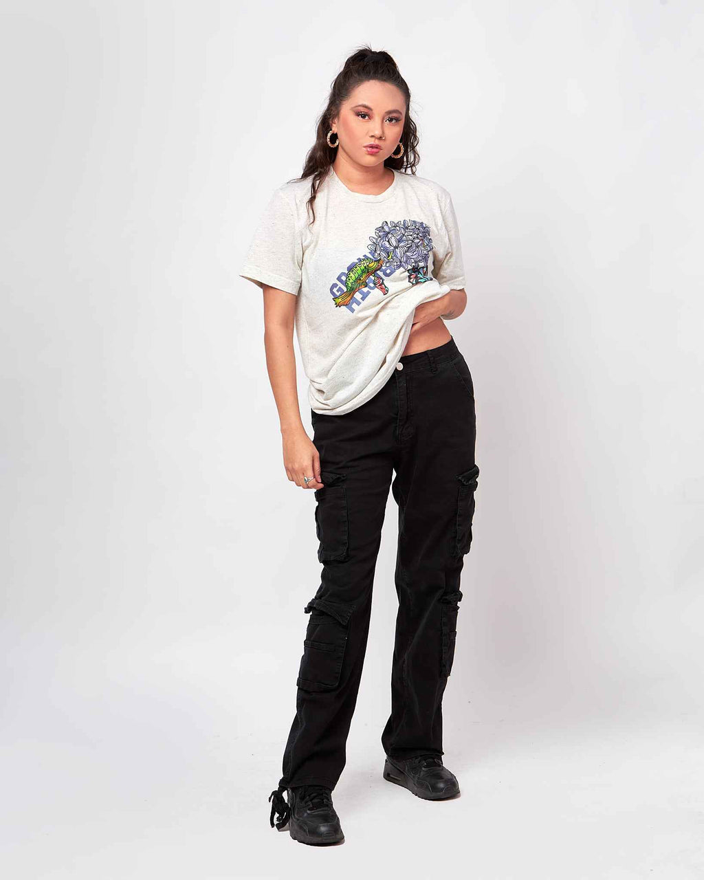 Women's Short sleeve t-shirt- Oatmeal Cocoon Butterfly G&R with a streetwear aesthetic