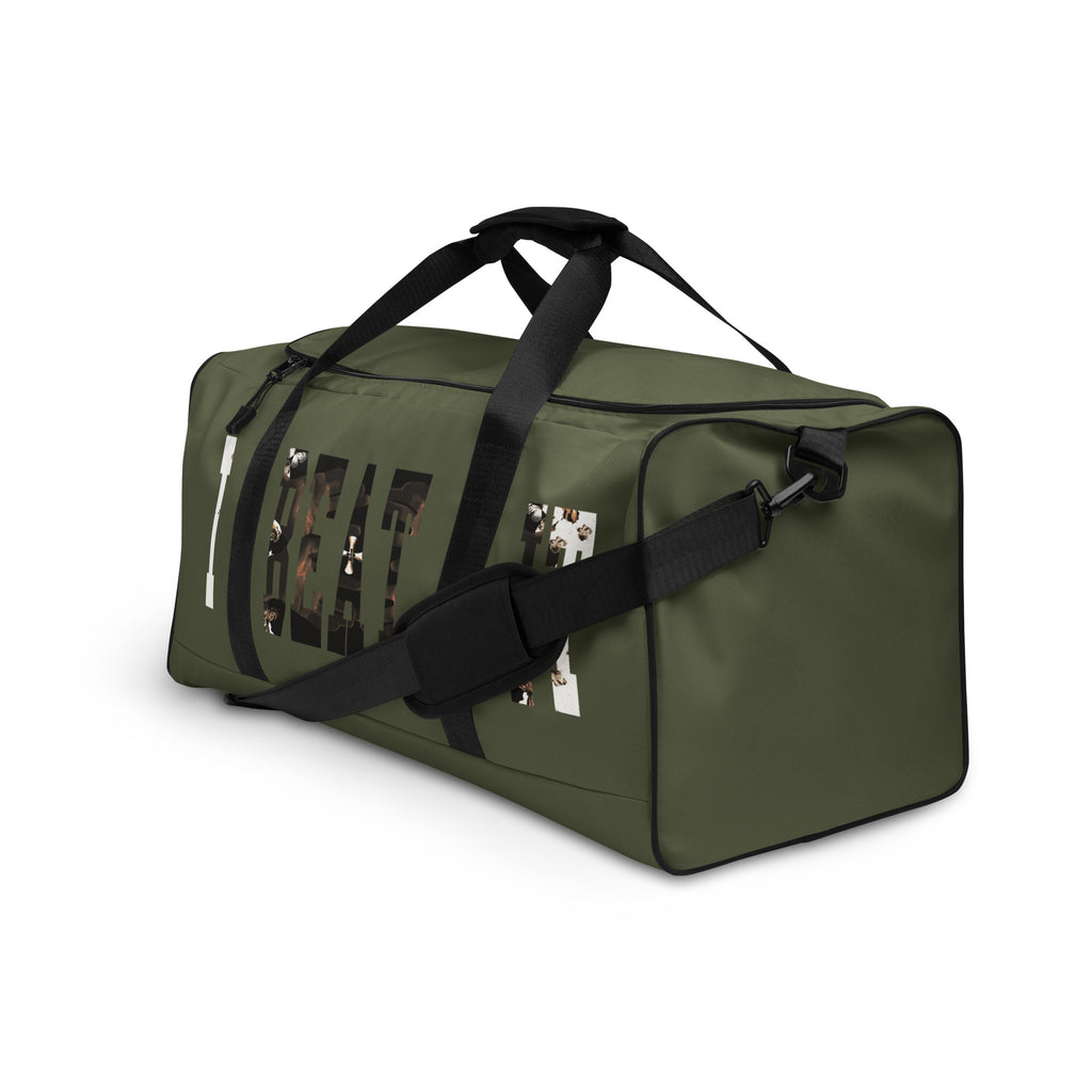 Olive Green Duffle bag-I Beat It Graphic Print