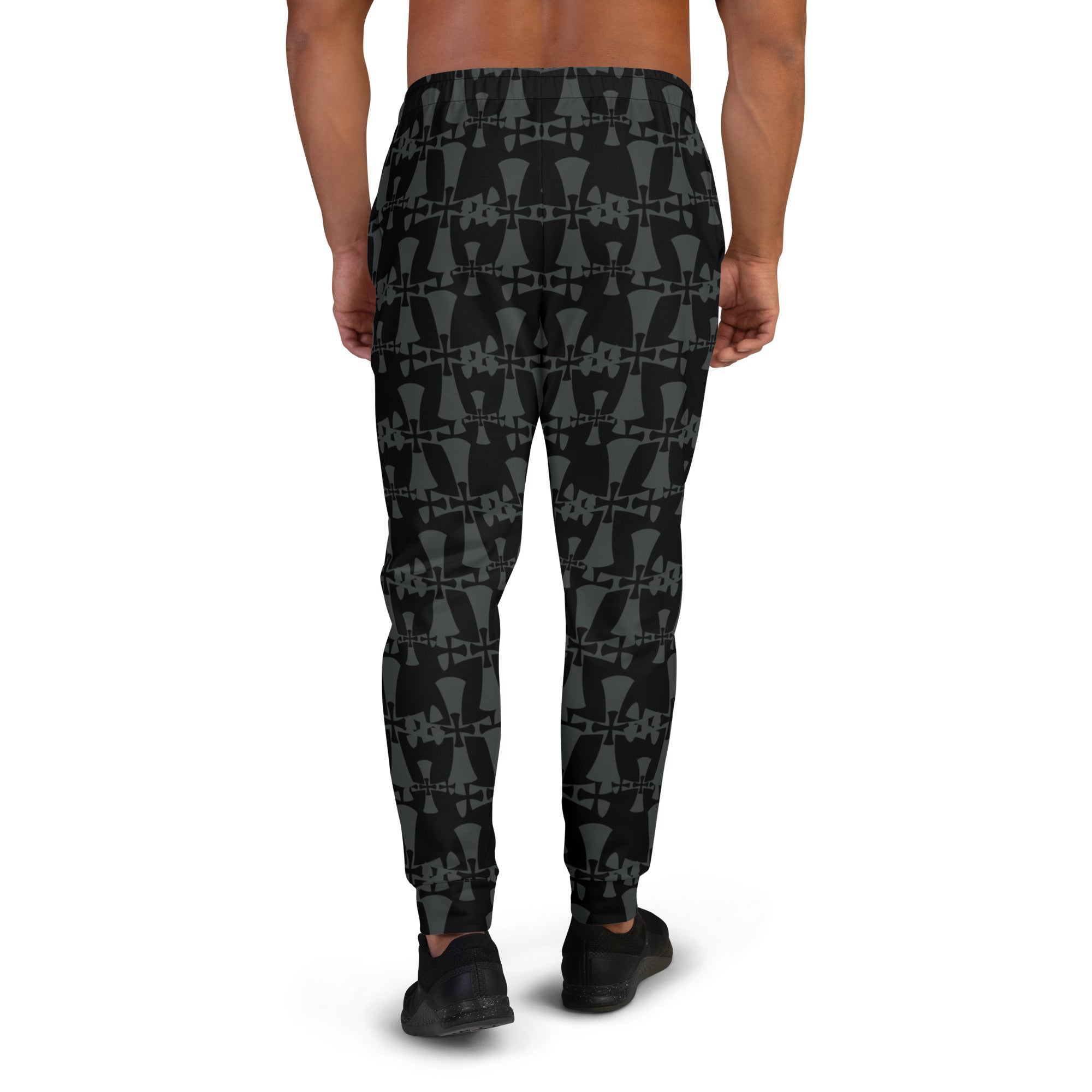 Men's Recycled Black-Gray Joggers-Allover 3 Crusaders Print