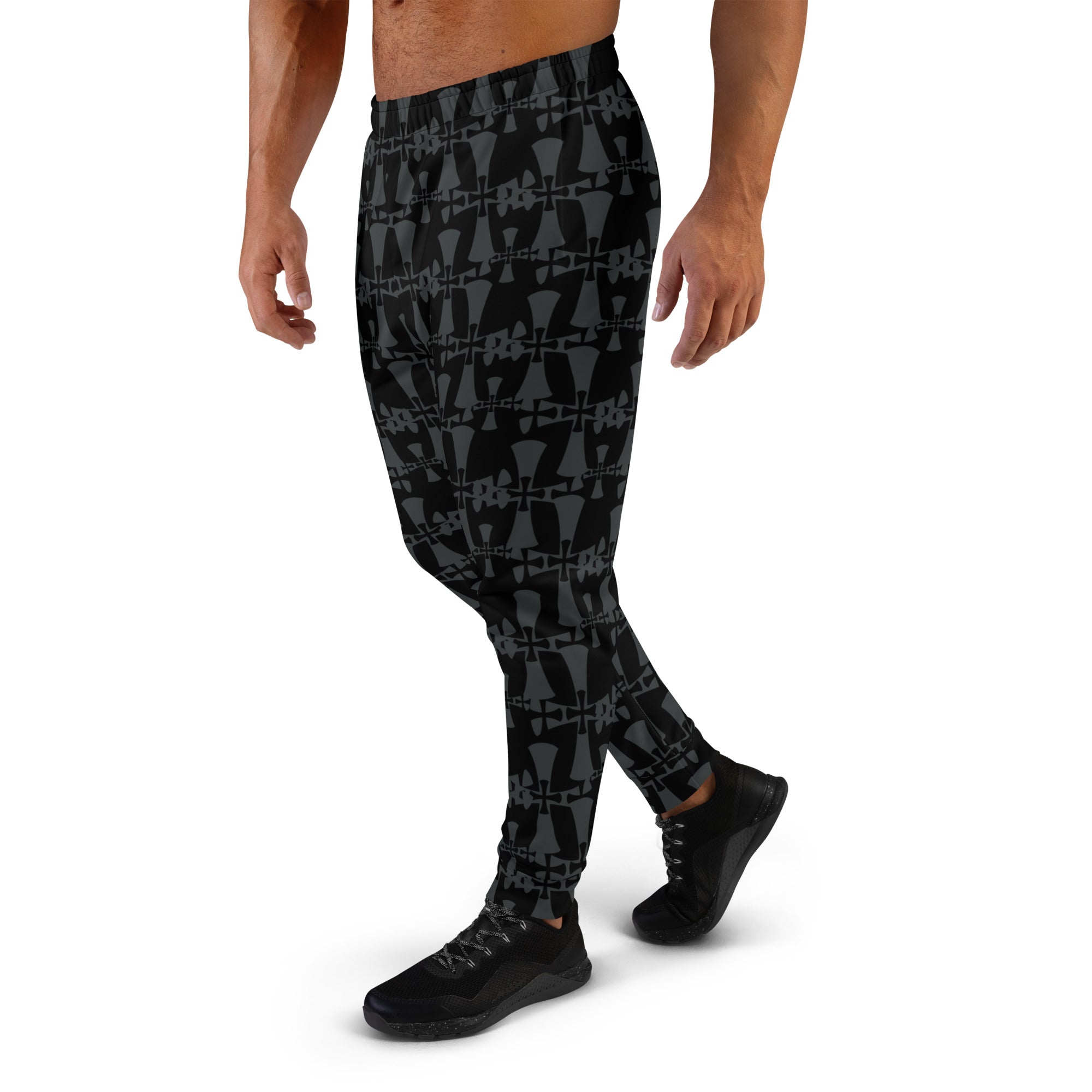 Men's Recycled Black-Gray Joggers-Allover 3 Crusaders Print