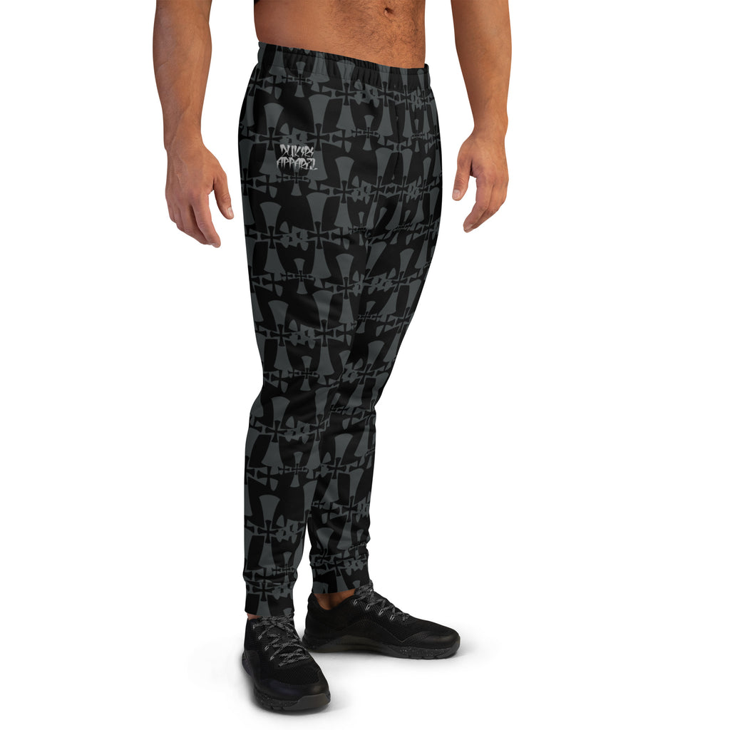 Men's Recycled Black-Gray Joggers-Allover 3 Crusaders Print