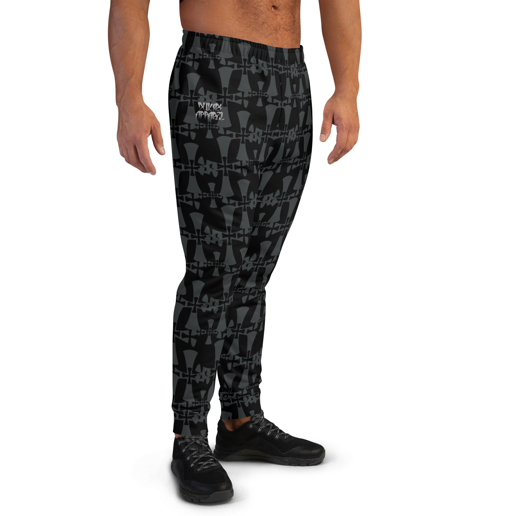 Men's Recycled Black-Gray Joggers-Allover 3 Crusaders Print