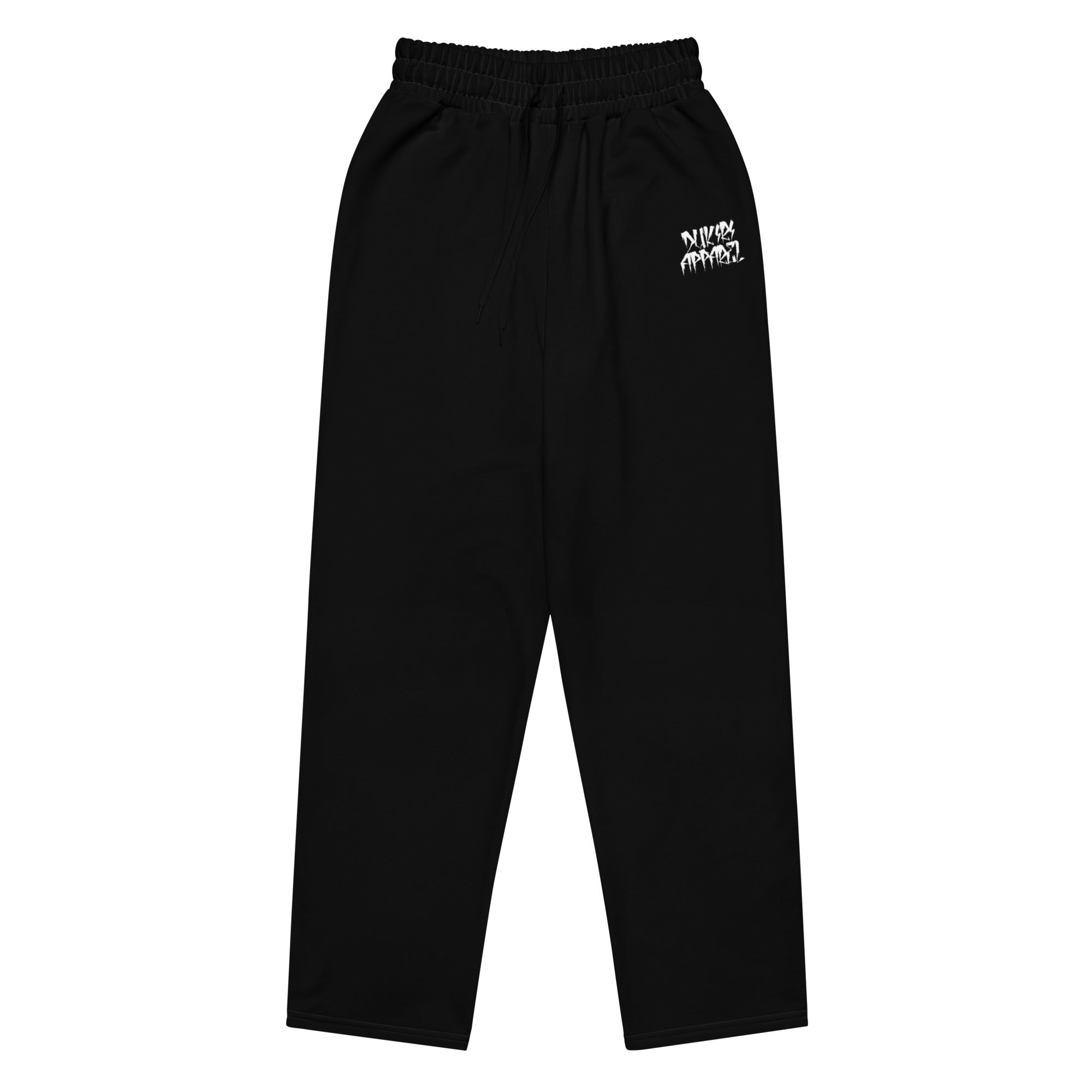 Black sweatpants with a logo on a white background