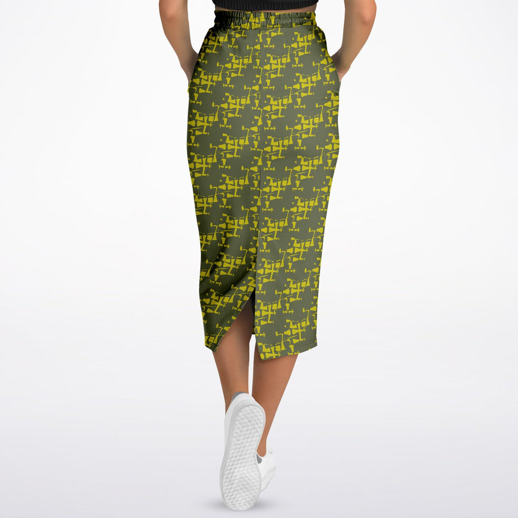ARMY Green Athletic Long Pocket Skirt-Allover 3 Crusader Print