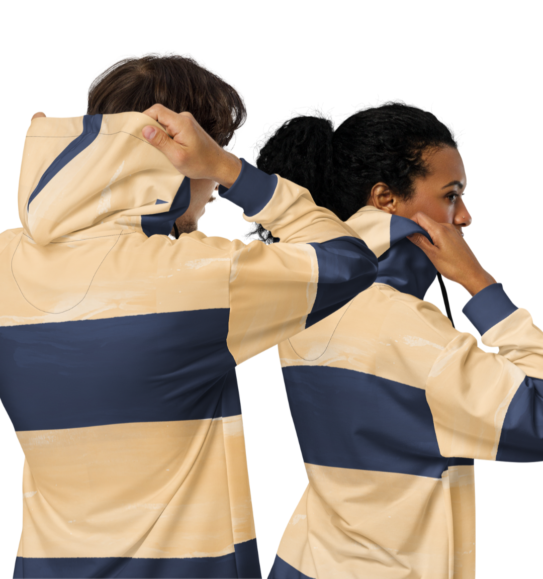 Brushed Blue-Cream Panel Unisex Premium Zip-up hoodie for a streetwear aesthetic