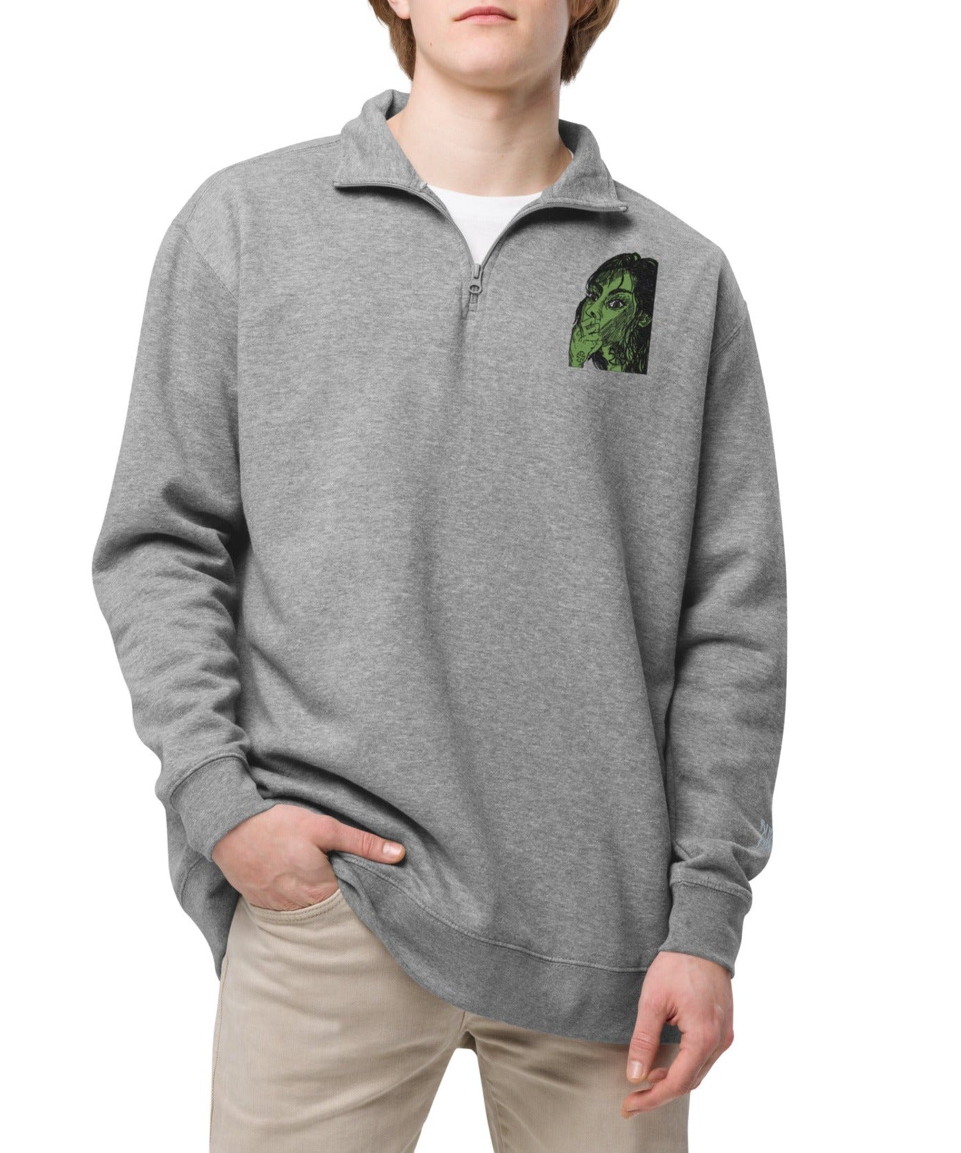 Carbon Gray fleece pullover-Embroidered No Fear Print