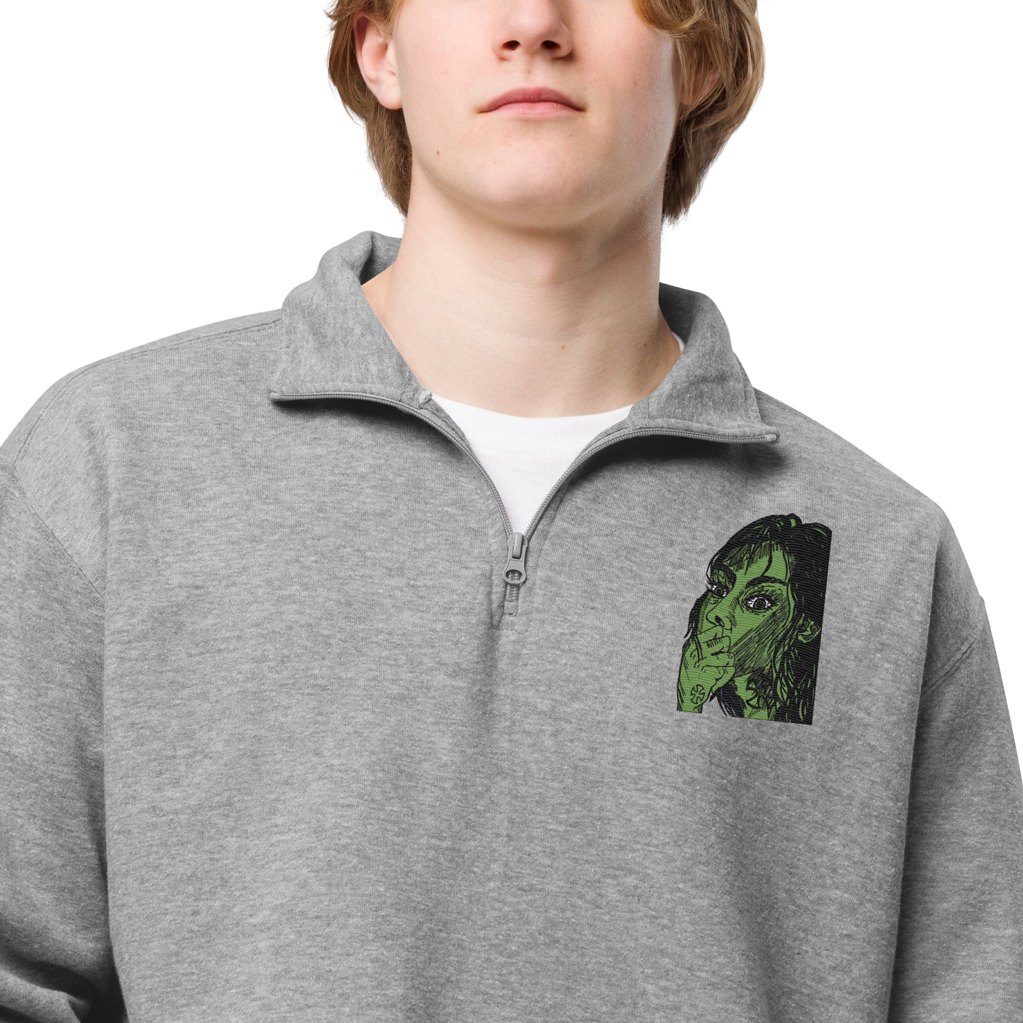 Carbon Gray fleece pullover-Embroidered No Fear Print
