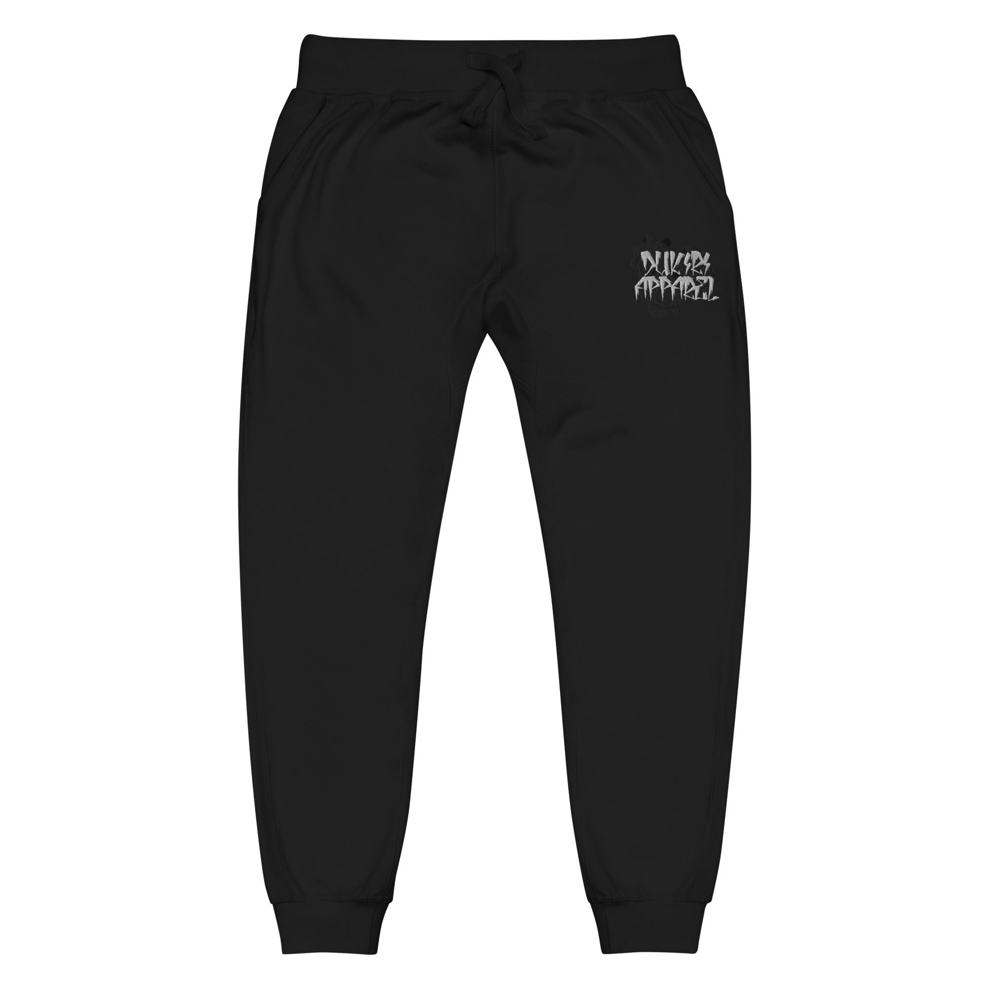 Black Unisex fleece sweatpants-Embroidered Floral