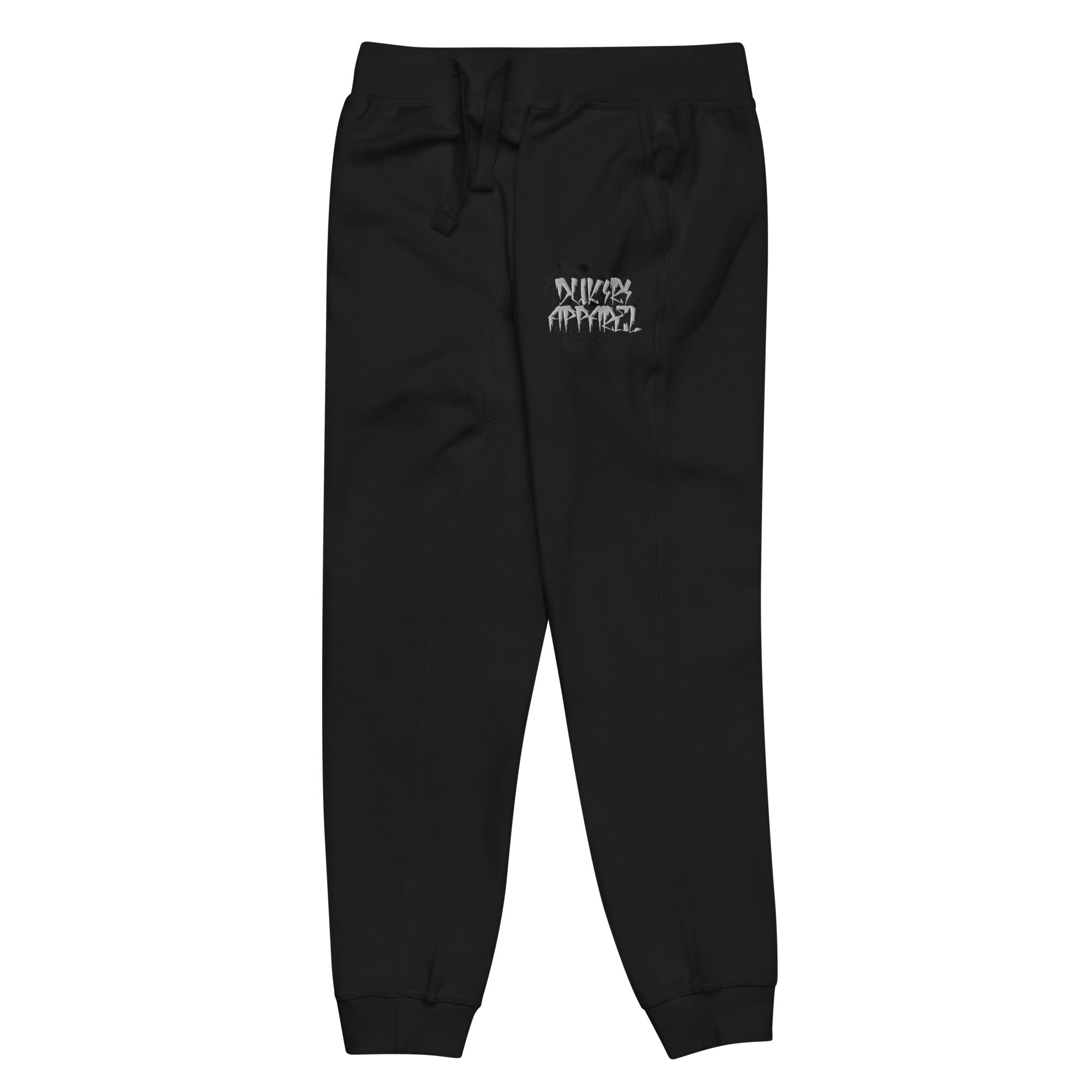 Black Unisex fleece sweatpants-Embroidered Floral