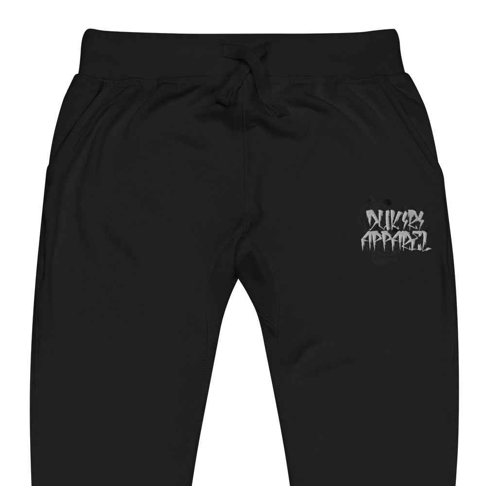 Black Unisex fleece sweatpants-Embroidered Floral
