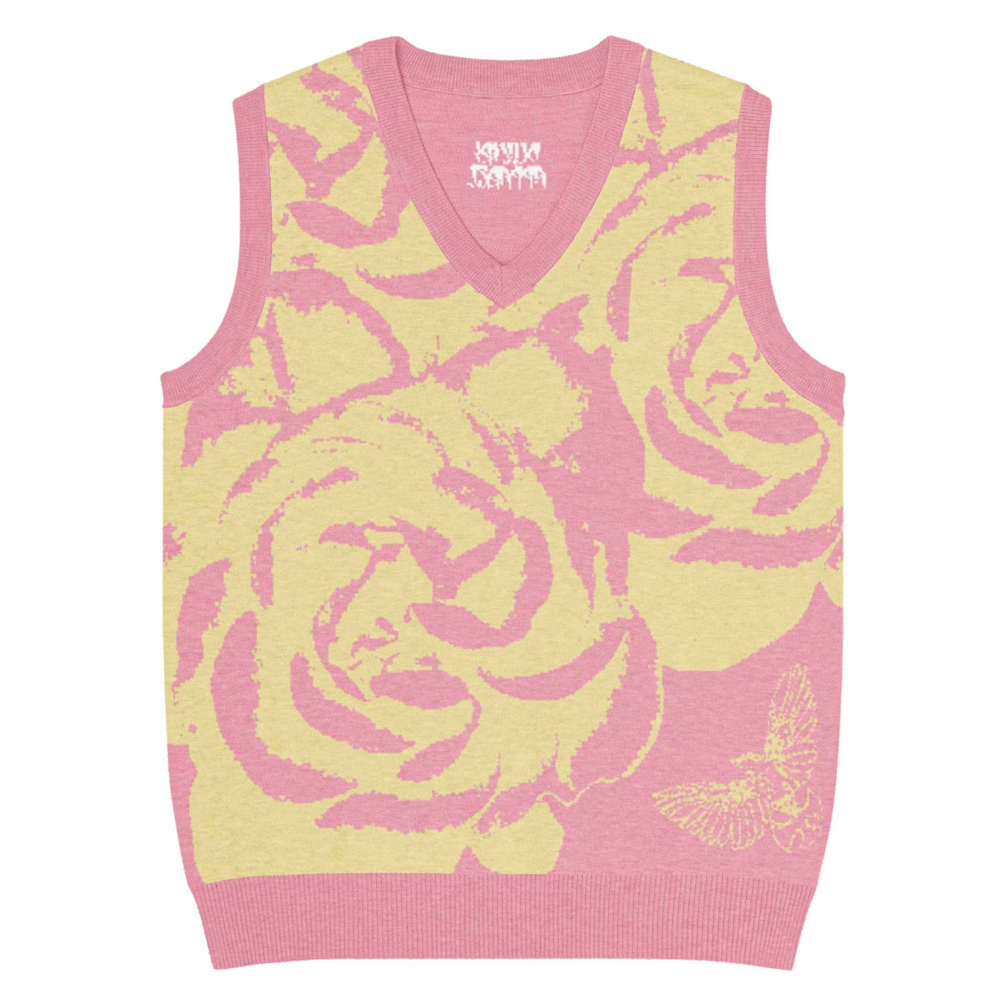 Summer Floral Pink Knit V-neck vest