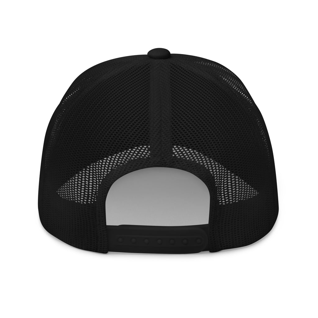 Unisex artistic trucker cap for expressive streetwear outfits back view