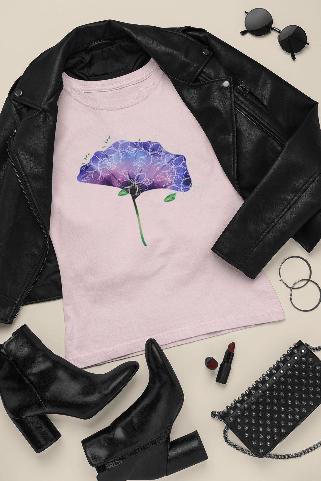 Beautiful Purple Flower Pink T-Shirt